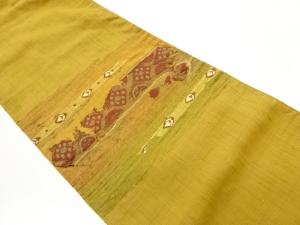 手織り真綿紬横段に抽象模様織出し名古屋帯